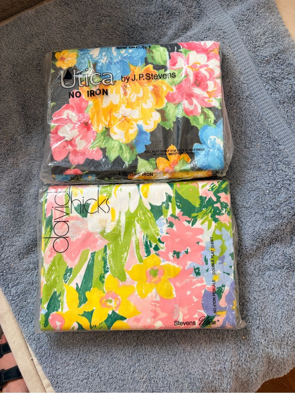 Vtg Stevens Utica  David Hicks Floral Double Flat Sheet Percale USA Set of 2